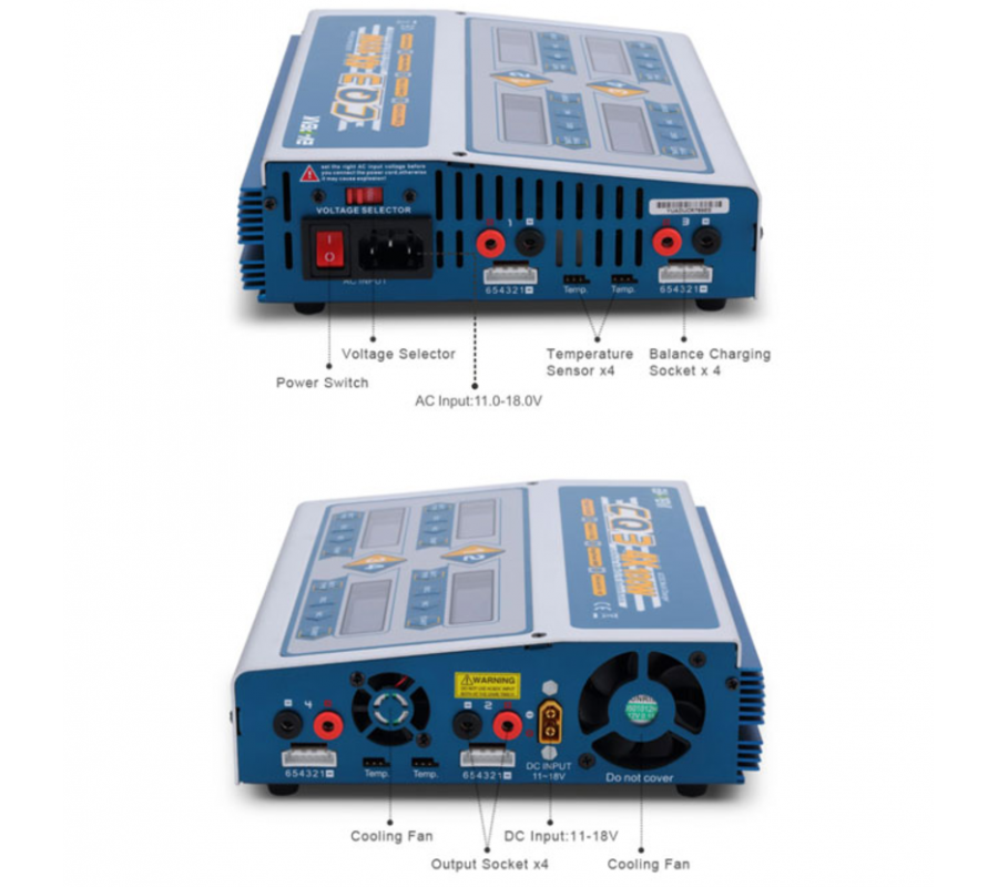 EVPeak CQ3 QUAD 4 Port 10Amps 400Watts AC/DC LiPo LiHV Battery Charger